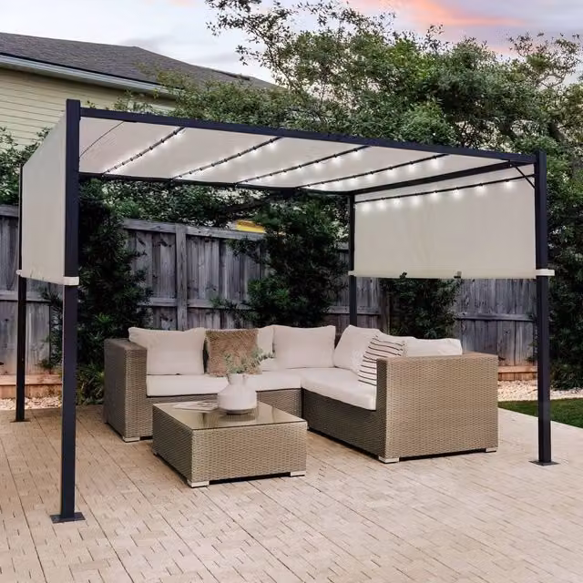 Wyld and Coco Beige Steel Frame Pergola with Solar LEDs W/D/H: 310 x 310 x 215 cm – 1