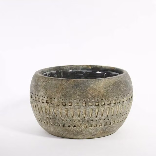KDMD Totem Bowl Planter in Grey, Geometric Ceramic and Concrete Tabletop Design, Diameter: 18.5 cm