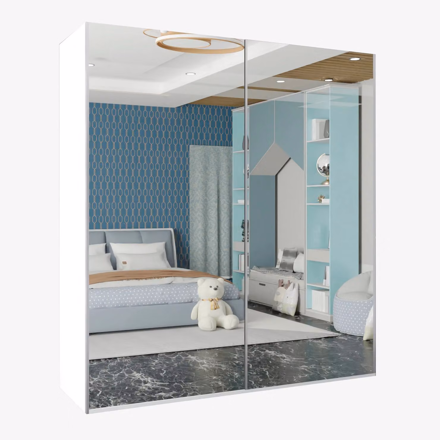 Sliding Wardrobes 4U Modern Double Door Sliding Wardrobe in White, W: 200 cm, D: 62 cm, H: 217 cm – 2