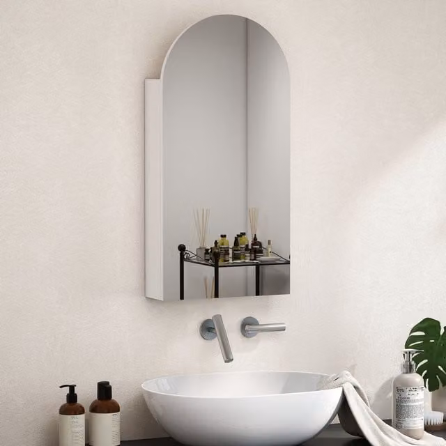 HOMCOM Modern White Wall-Mounted Bathroom Mirror Cabinet with Hinged Glass Doors and Internal Shelves