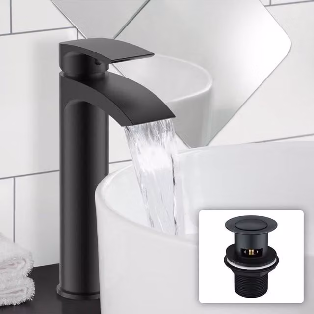 Nes Home Vago Modern Matte Black High Rise Tall Basin Mixer Tap with Pop Up Waste – 1