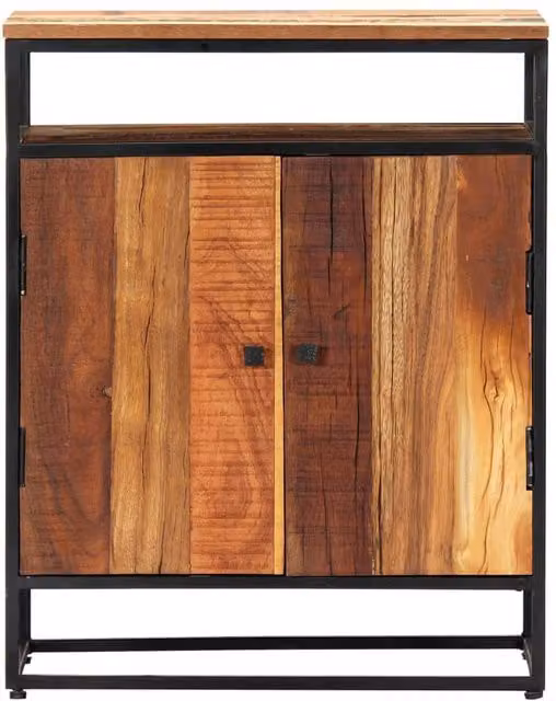 Berkfield Home Industrial Side Cabinet in Brown with Solid Reclaimed Wood and Steel, W/D/H: 60 x 35 x 76 cm