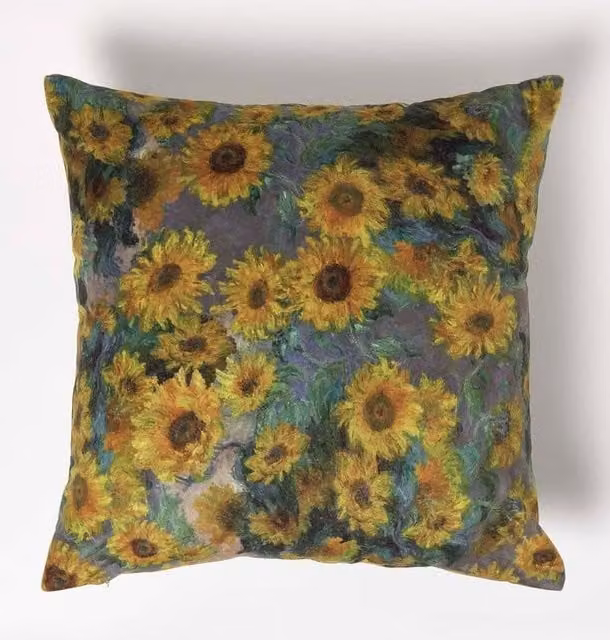 Homescapes Yellow and Beige Van Gogh Sunflowers Reversible Velvet Floral Cushion, W/D/H: 46 x 46 x 46 cm – 1