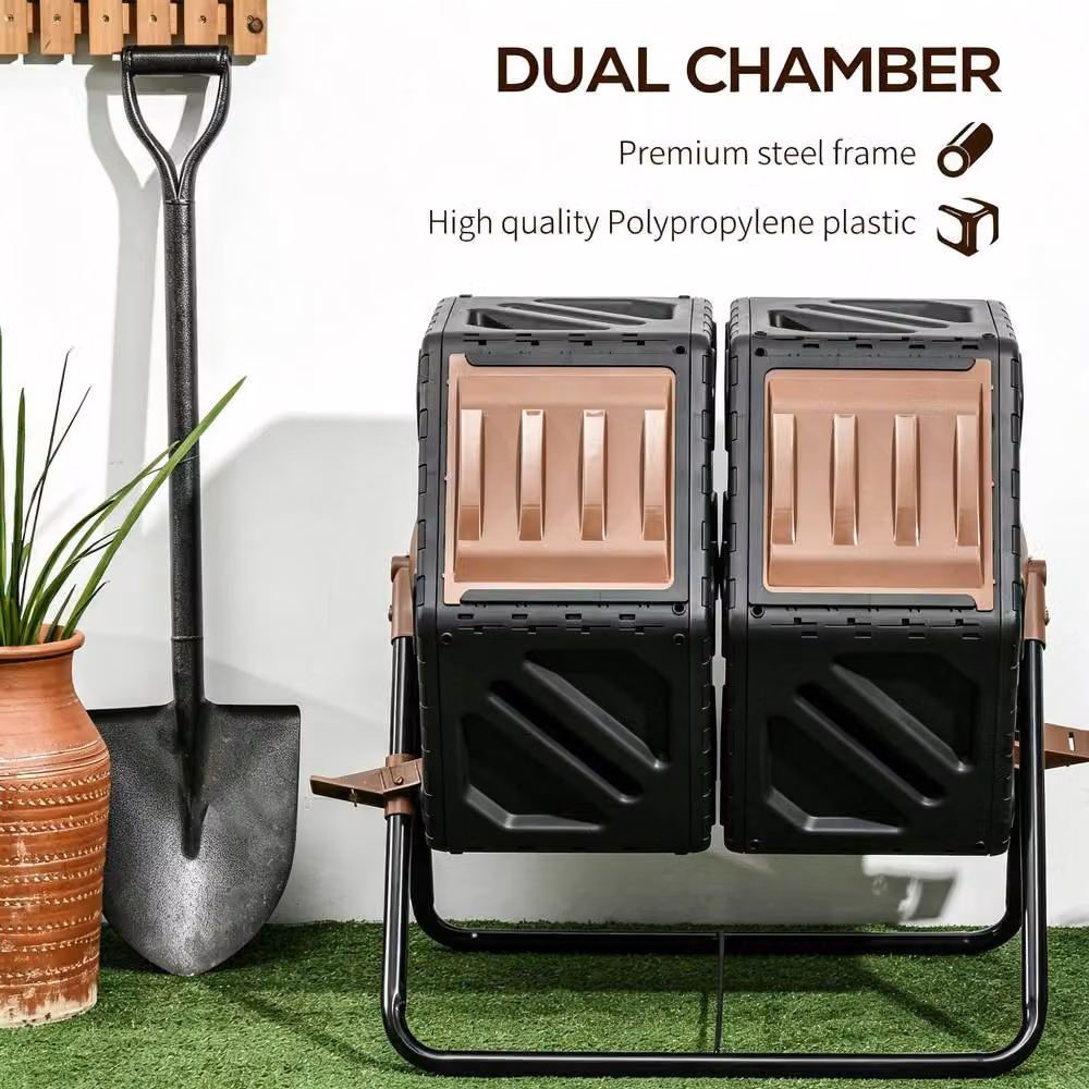STILVORA Double Chamber Rotating Compost Bin with Flip Lid in Black – 7
