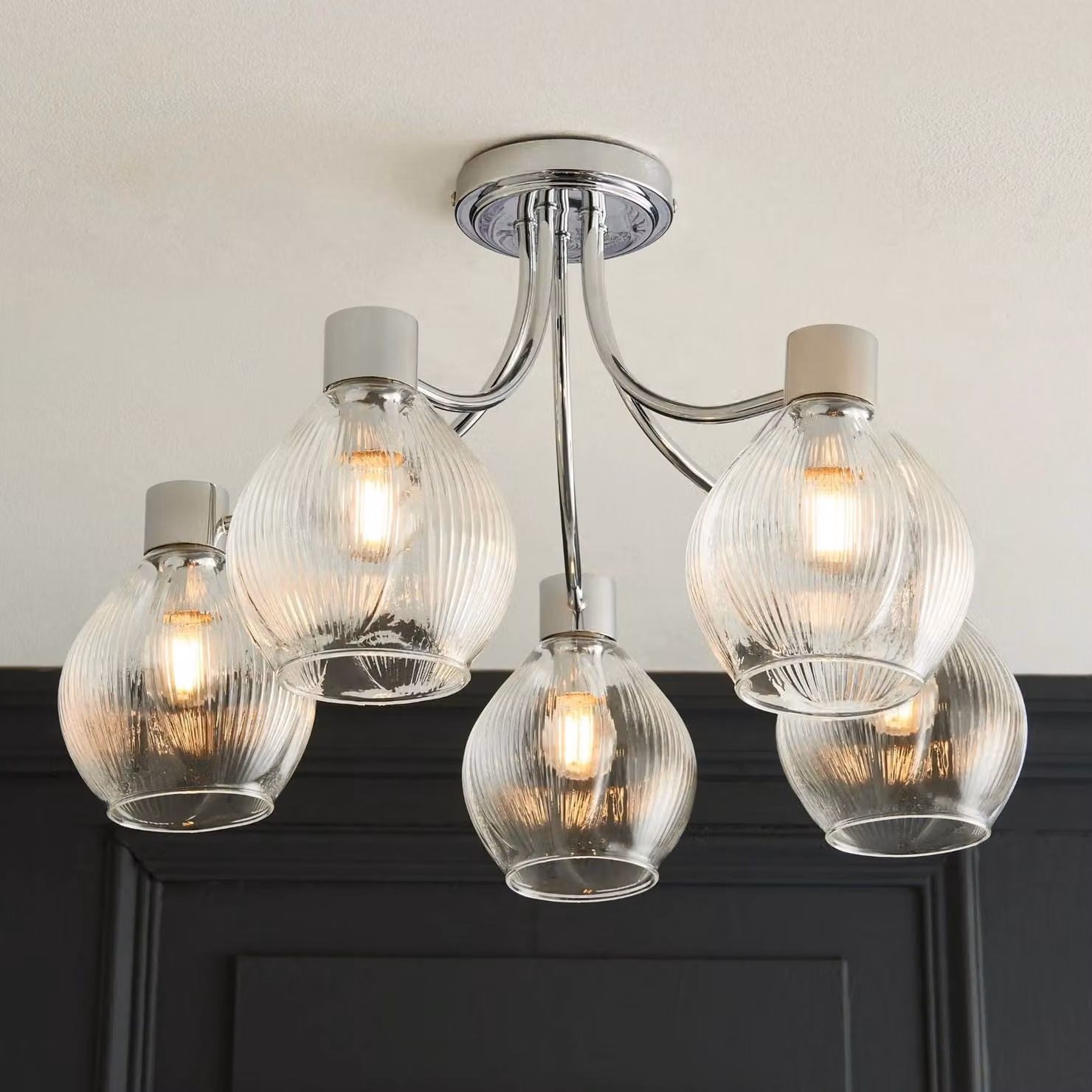 Pagazzi Hamilton 5 Light Semi Flush Ceiling Light in Polished Chrome and Silver, W/D/H: 33.5 x 33.5 x 57 cm – 2