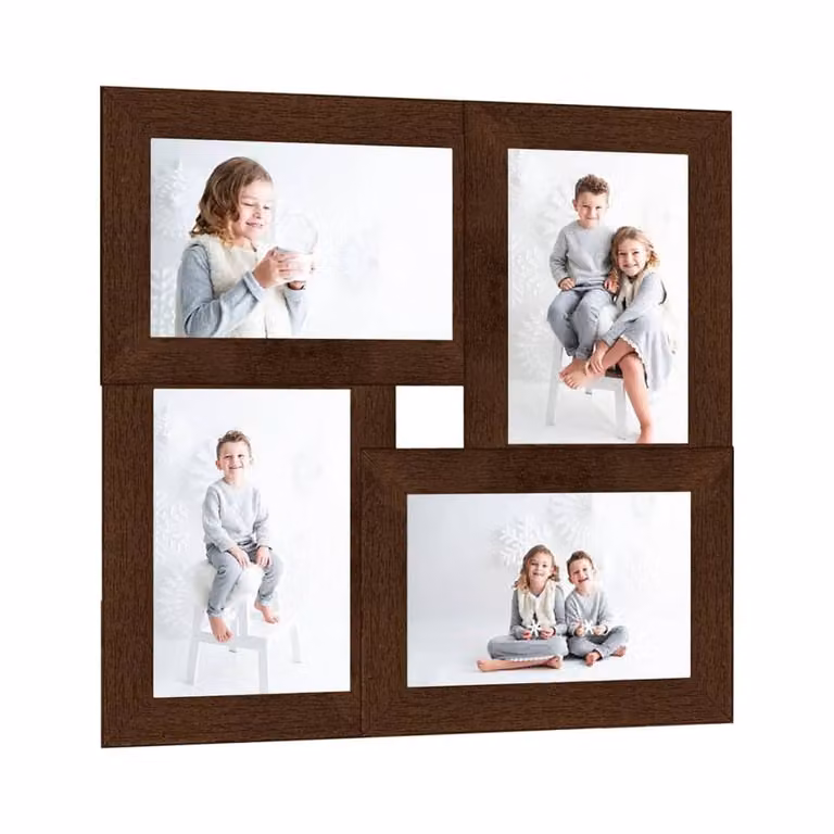Berkfield Home Modern Collage Photo Frame, Dark Brown, Holds 4 Pictures, W/H: 13 x 18 cm