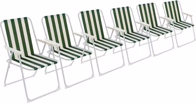 Harbour Housewares Set of 6 Folding Metal Beach Chairs in Green with Armrests – 1