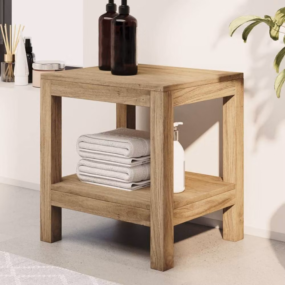 Berkfield Home Rustic Brown Teak Solid Wood Bathroom Side Table W/D/H: 35 x 45 x 45 cm – 2
