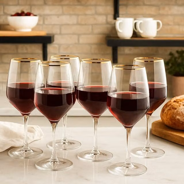 Queensway Home & Dining Gold Rim Wine and Champagne Glasses, Transparent, 360ml, Set of 12