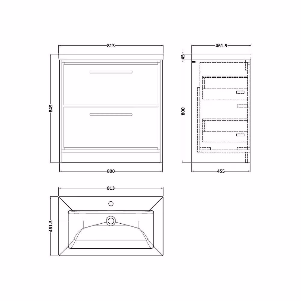 Balterley Longnor Modern 2 Drawer Bathroom Unit in Antique Oak Brown, Width: 80 cm – 2