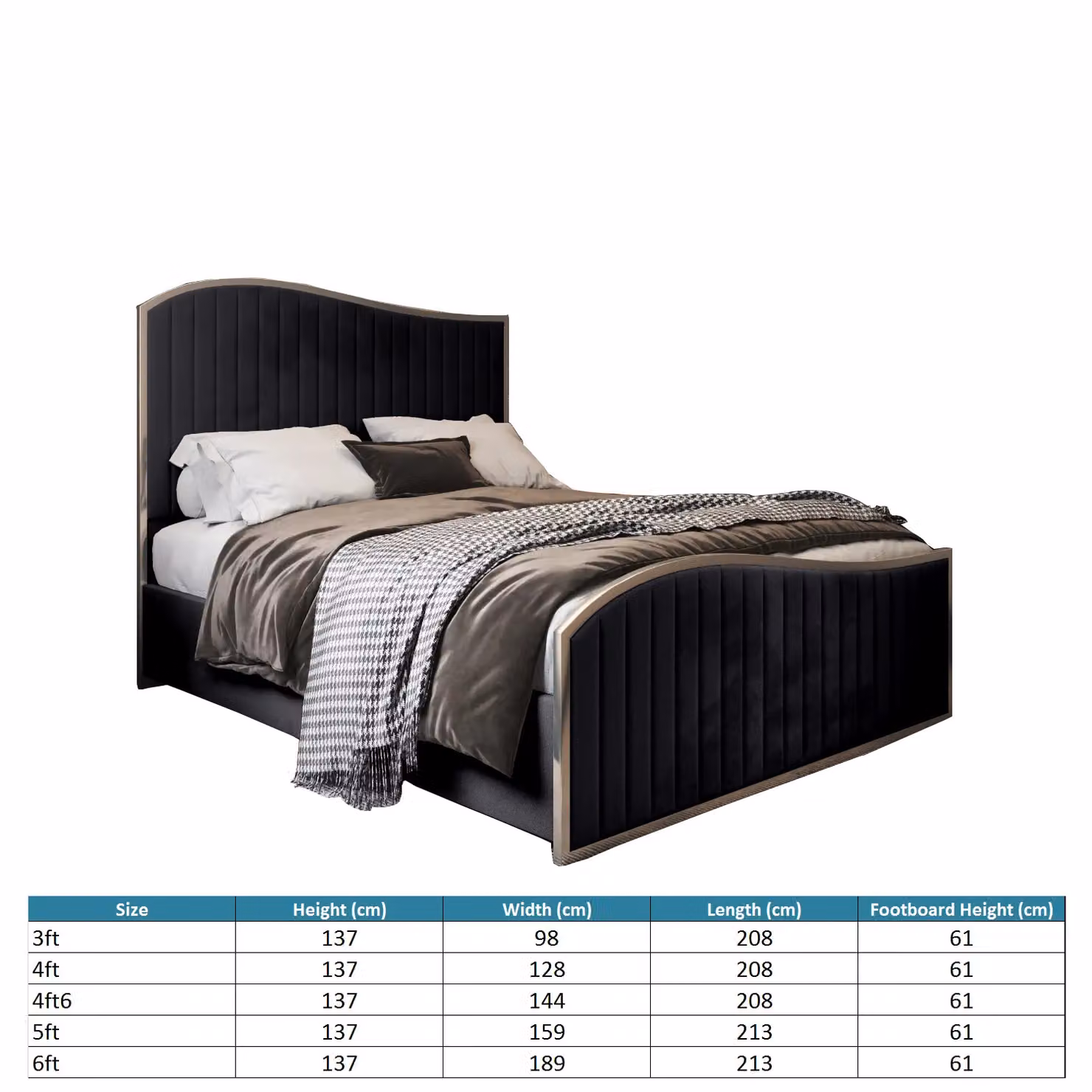 KDMD Brixton Small Double Upholstered Velvet Bed Frame in Black – 4