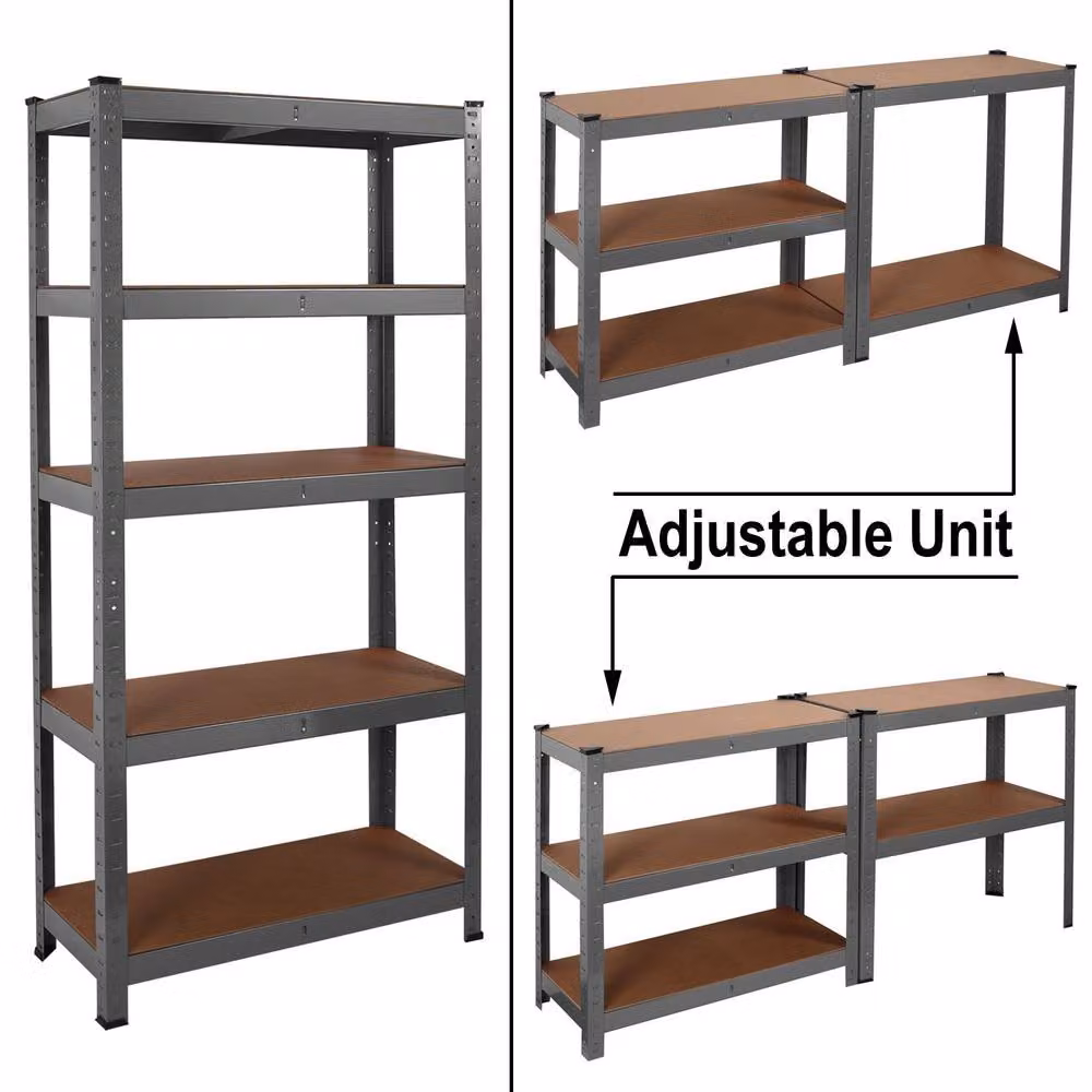 House of Home 5 Tier Heavy Duty Steel Garage Storage Racking Shelving, Grey – 3