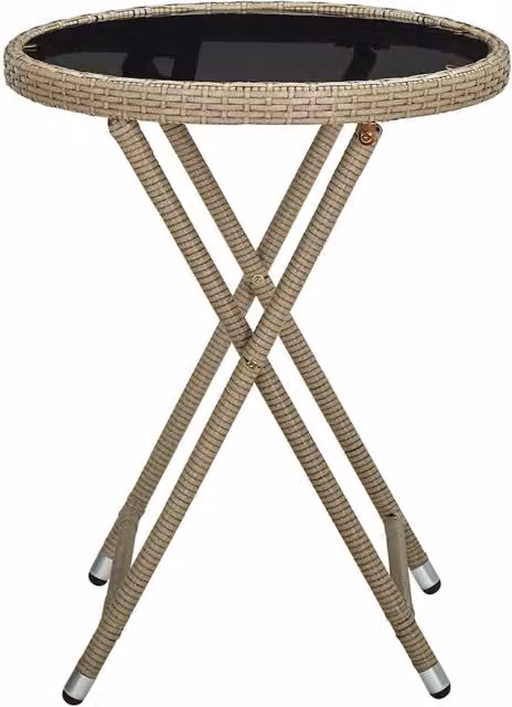 Berkfield Home Beige Poly Rattan and Tempered Glass Tea Table W/D/H: 60 x 60 x 75 cm