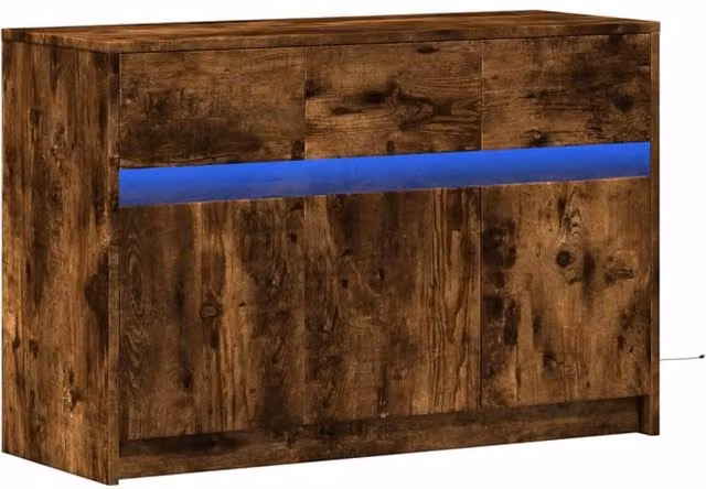Berkfield Home Modern TV Cabinet with LED in Smoked Oak Brown, W/D/H: 91 x 34 x 61 cm – 1