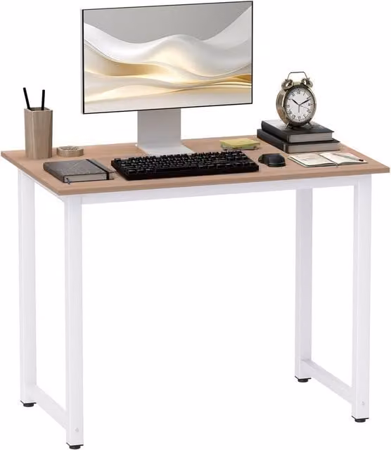 Rolipo Computer Desk with Metal Frame, White, W: 100 cm, D: 60 cm – 1