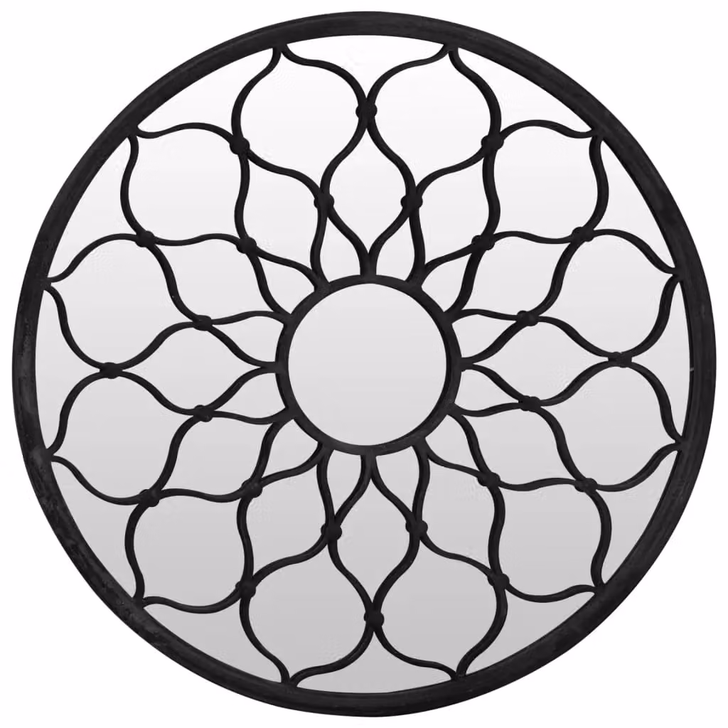 Berkfield Round Floral Metal Wall Mirror in Black, Diameter: 60 cm, Depth: 3 cm – 2