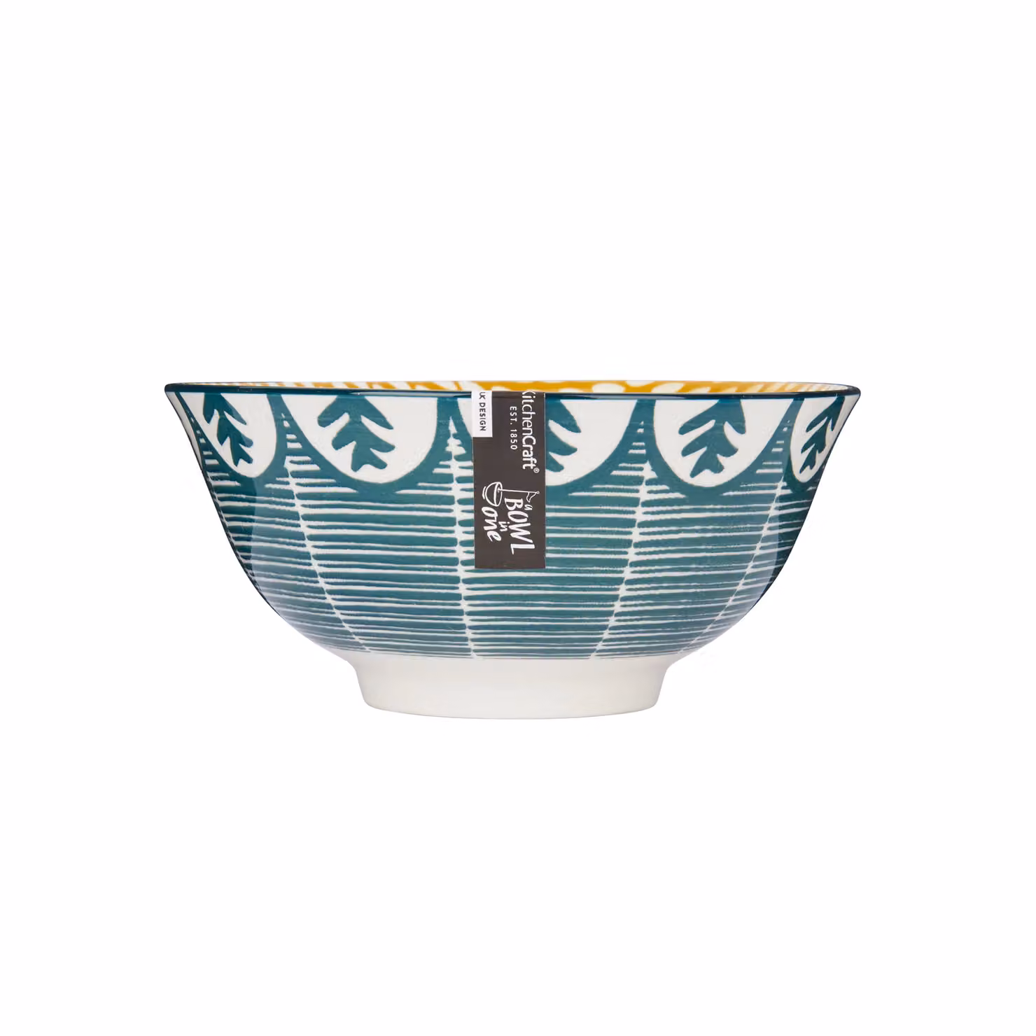 KitchenCraft 4-Piece Dark Blue Ceramic Leaf Print Bowl Set – 2