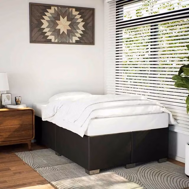 Berkfield Home Double Upholstered Faux Leather Bed Frame in Black, W/D/H: 140 x 200 cm