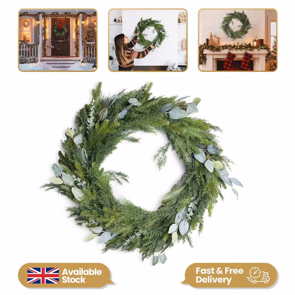 Shatchi Green Christmas Wreath with Leaves, Diameter: 100 cm – 2