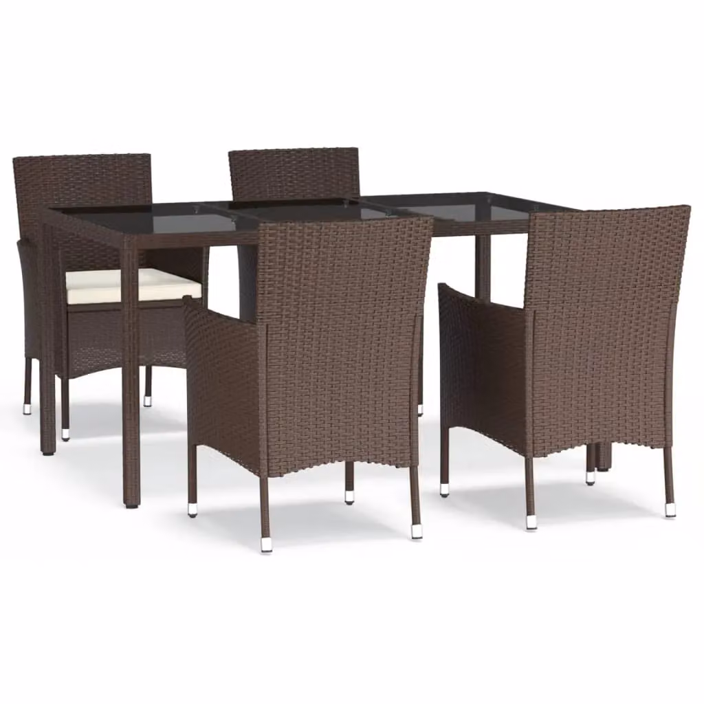 Berkfield Home 5 Piece Modern Brown Poly Rattan Garden Dining Set with Cushions – 2