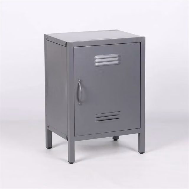 PAWNORA Grey Industrial Metal Storage Bedside Cabinet with Hinged Doors and Internal Shelves W/D/H: 31.5 x 41.0 x 59.5 cm – 1
