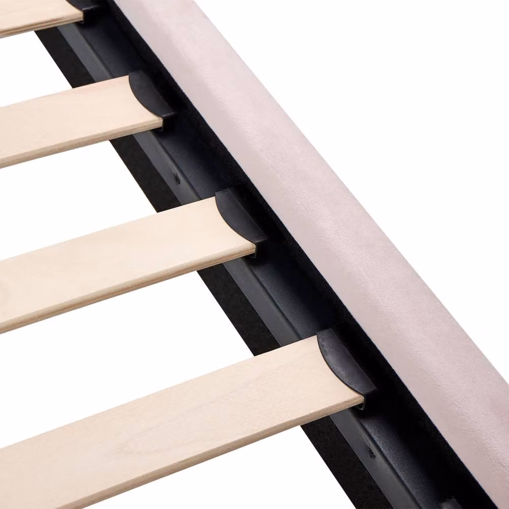 Wyld and Coco Pastel Pink Velvet Slatted Bed Frame, W: 90 cm, D: 190 cm – 4