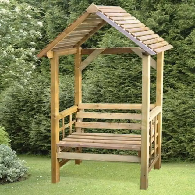 Pantheon Athena Fixed Seat Arbour in Rustic Brown Wood