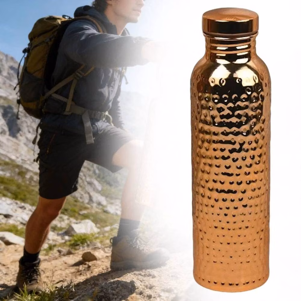 FLAVORA Hammered Copper Plated Leak Proof Water Bottle, 800ml – 5