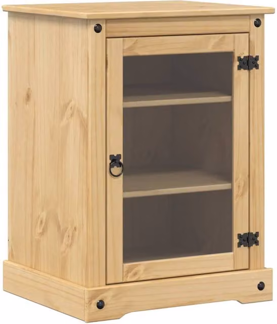 Berkfield Home Corona HiFi Cabinet in Light Brown Solid Wood Pine with Glass Doors, W/D/H: 60 x 50 x 82 cm – 1