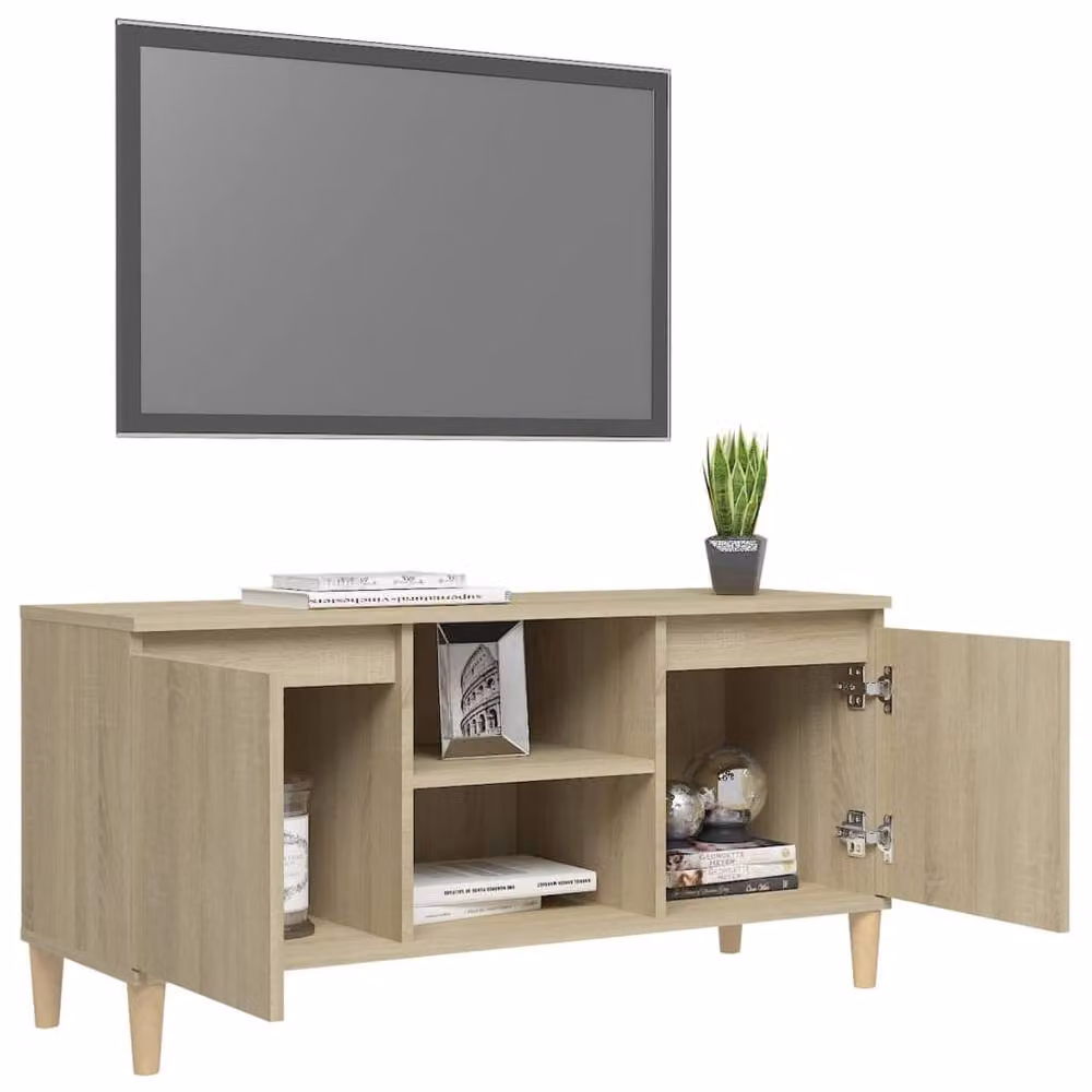 Berkfield Home Sonoma Oak TV Cabinet with Solid Wood Legs in Brown, W: 103.5 cm, D: 35 cm, H: 50 cm – 3