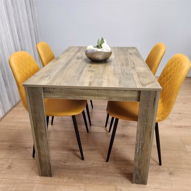 Kosy Koala Rustic Dining Set with Rectangular Table and 4 Chairs in Brown, White and Yellow