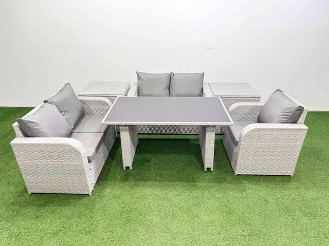 Fimous 5 Seater Outdoor Patio Furniture Set with Side Tables in Light Grey