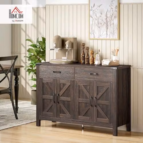 HOMCOM Rustic Farmhouse Sideboard Buffet Cabinet with 4 Doors and 2 Drawers, Brown, W/D/H: 120 x 39.3 x 82.5 cm – 2