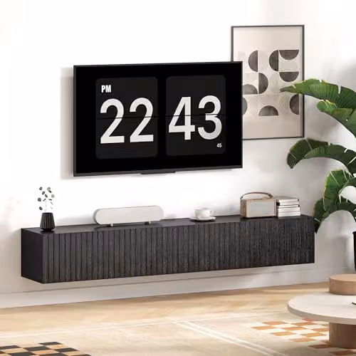 HOMCOM Modern Black Floating TV Unit for Televisions up to 72 Inch, W/D/H: 140 x 25 x 25 cm – 7