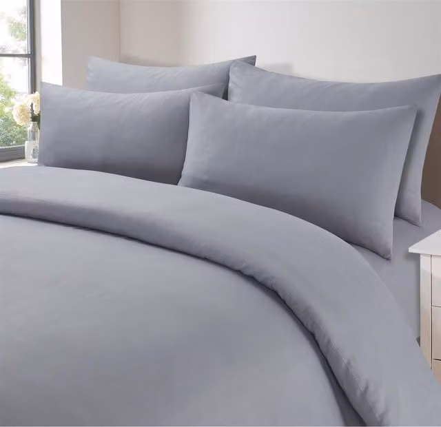 Brentfords Pair of Grey Plain Polyester Housewife Pillowcases with Envelope Closure