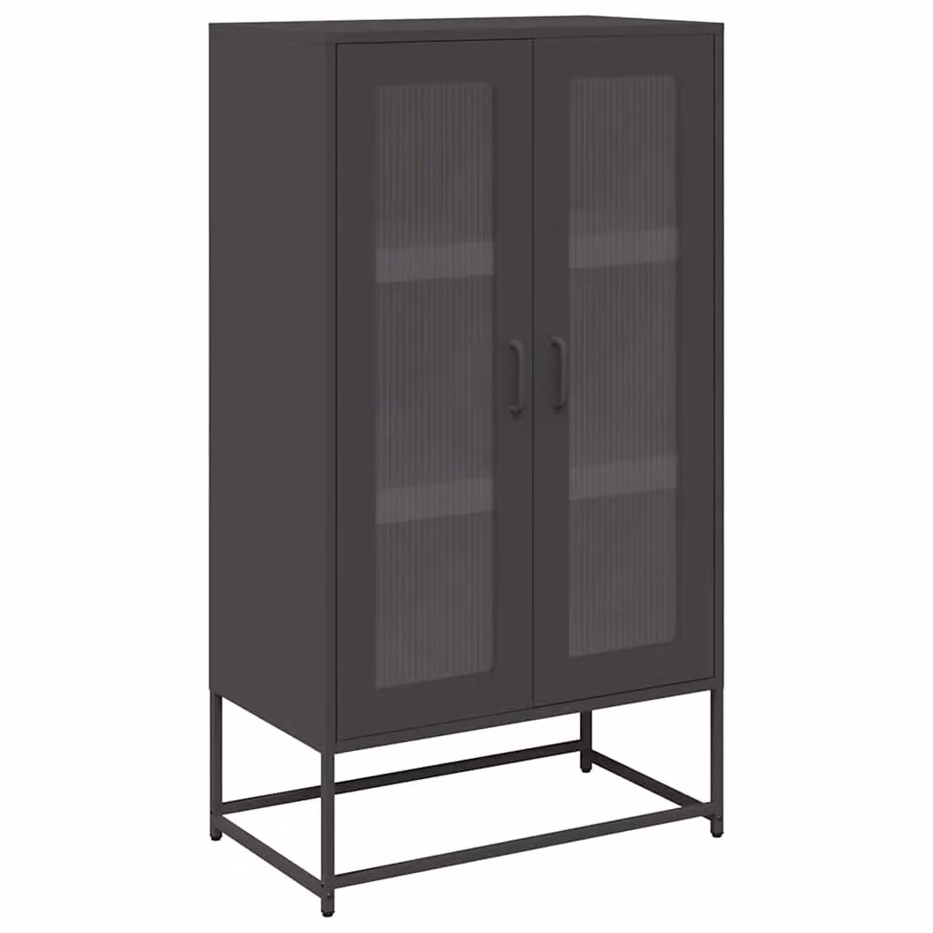 Berkfield Home Black Steel Highboard with Glass Doors, W/D/H: 68 x 39 x 123 cm – 2