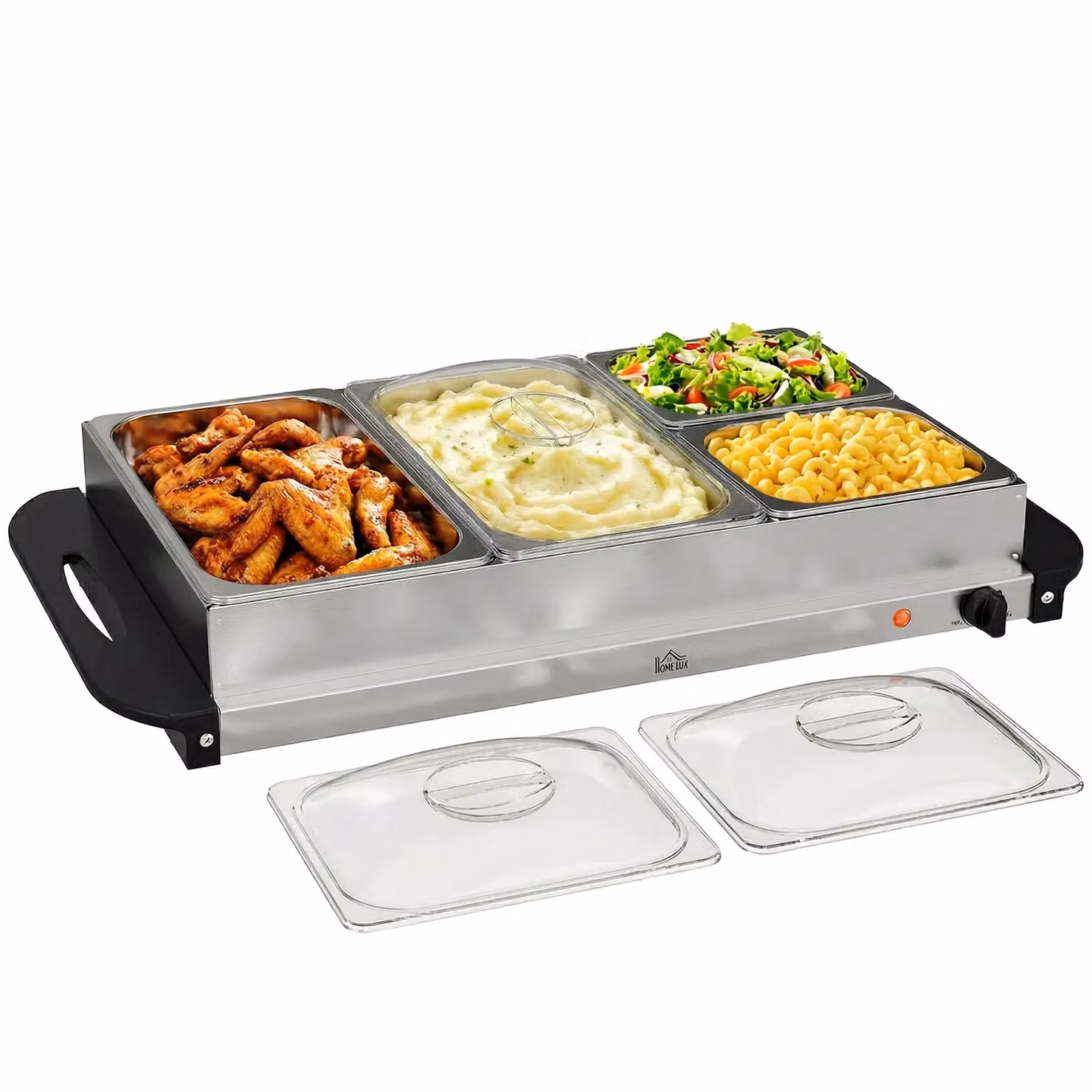 HOMCOM 300W Electric 4 Tray Buffet Server with Warming Plate in Silver – 2