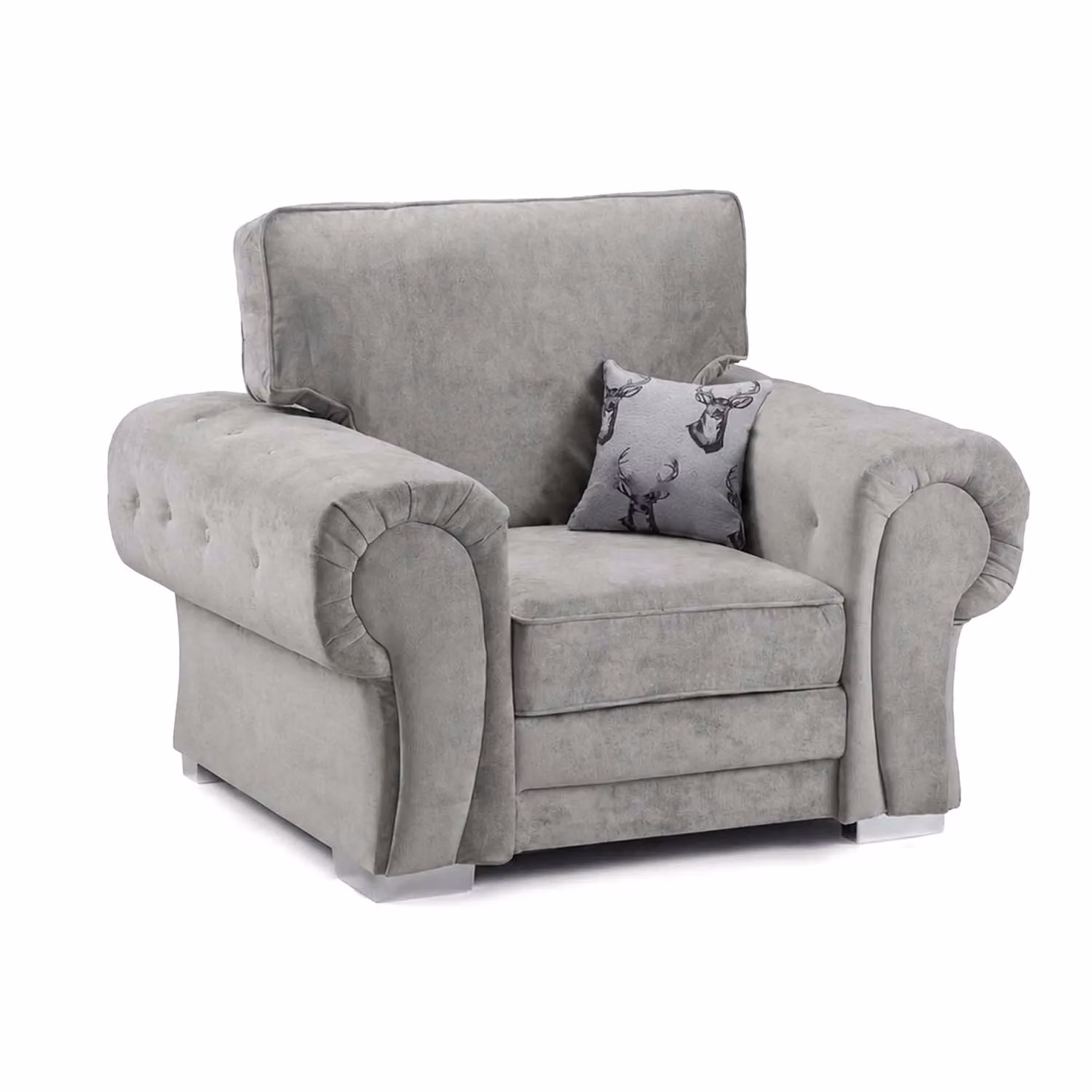 Furnishings For Less UK Milan Grey Fabric 3 Piece Chesterfield Style Sofa Suite – 3