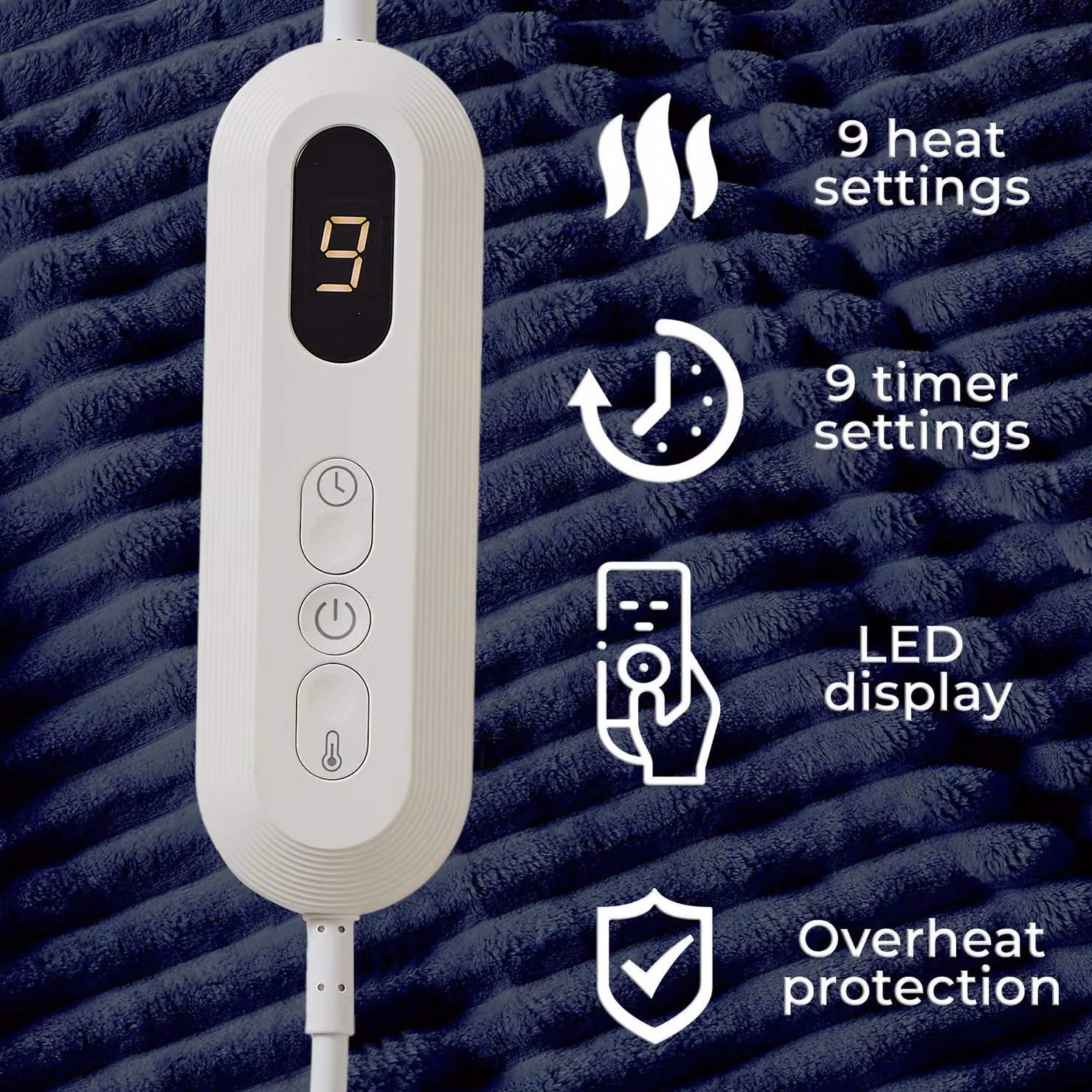 Neo Waffle Shaped Electric Heated Fleece Overblanket Throw in Blue, W/D/H: 130 x 160 cm – 3