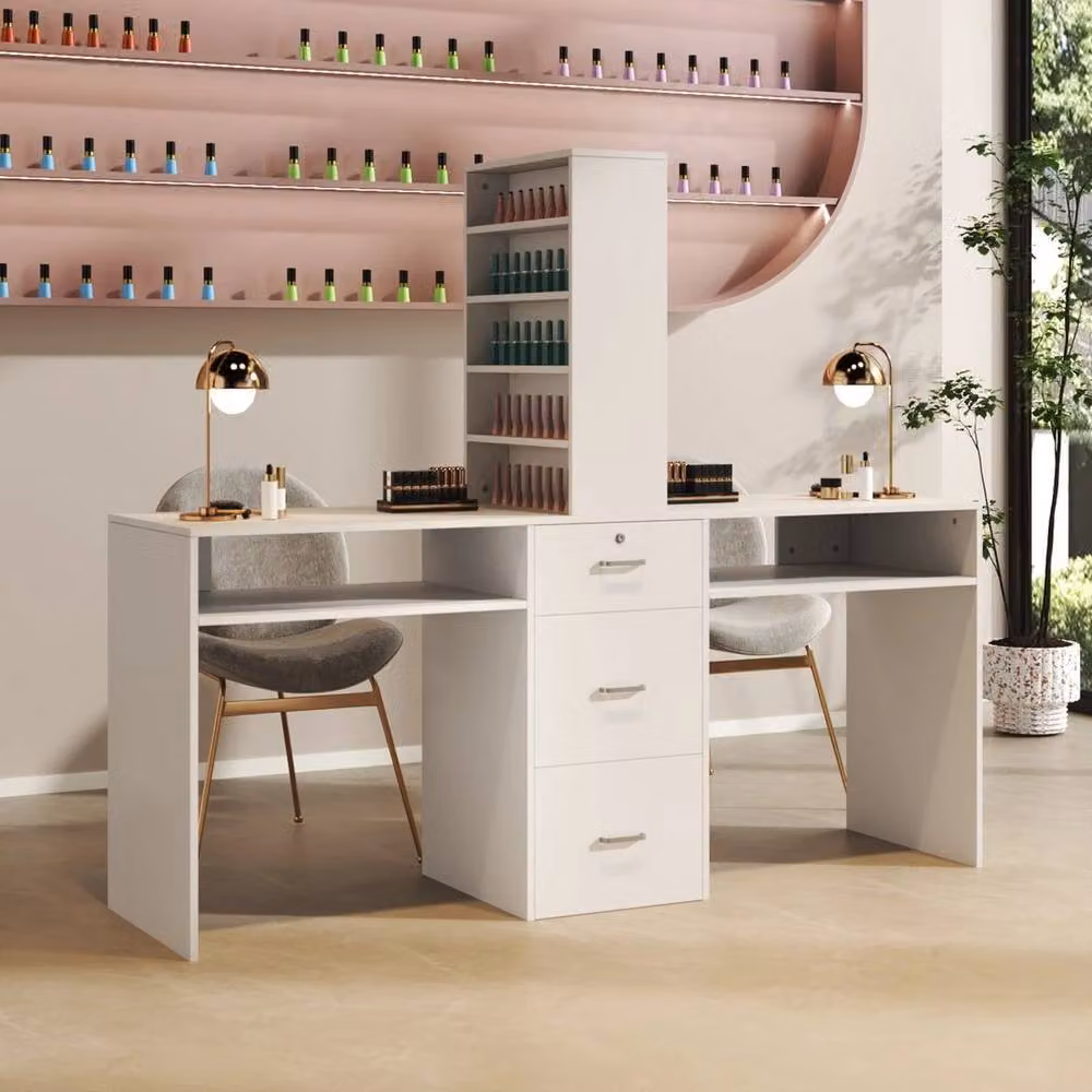 EONLION White Manicure Table and Beauty Salon Storage Desk Workstation – 2