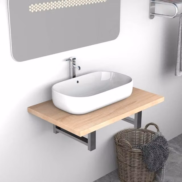Berkfield Home Oak Bathroom Wall Shelf, Brown, W: 60 cm, D: 40 cm, H: 16.3 cm