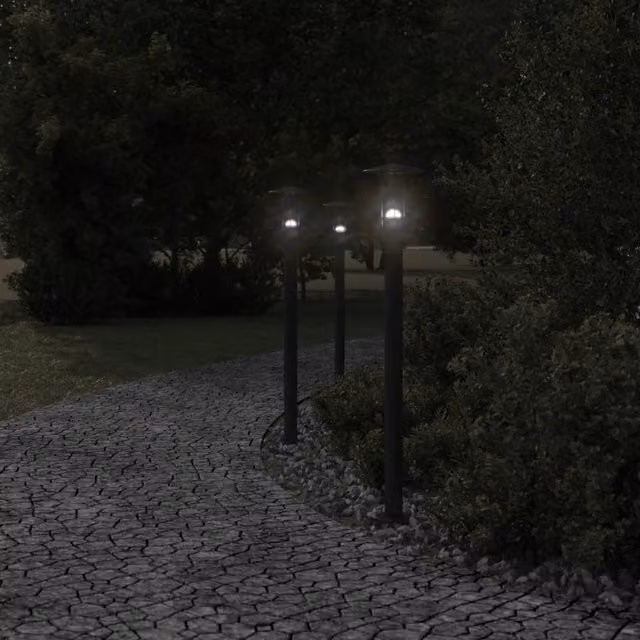 Berkfield Home Set of 3 Black Stainless Steel Outdoor Bollard Floor Lamps, Height: 100 cm