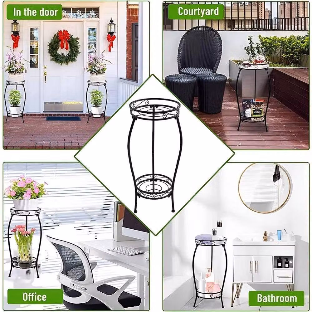 Kelvenix 2 Tier Metal Plant Stand in Matt Black for Indoor and Outdoor Use W/D/H: 68.0 x 30.0 x 100.0 cm – 4