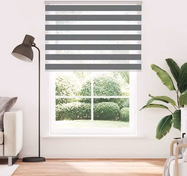 Berkfield Home Zebra Blind in Dark Grey, Polyester Fabric, W: 165 cm, H: 200 cm