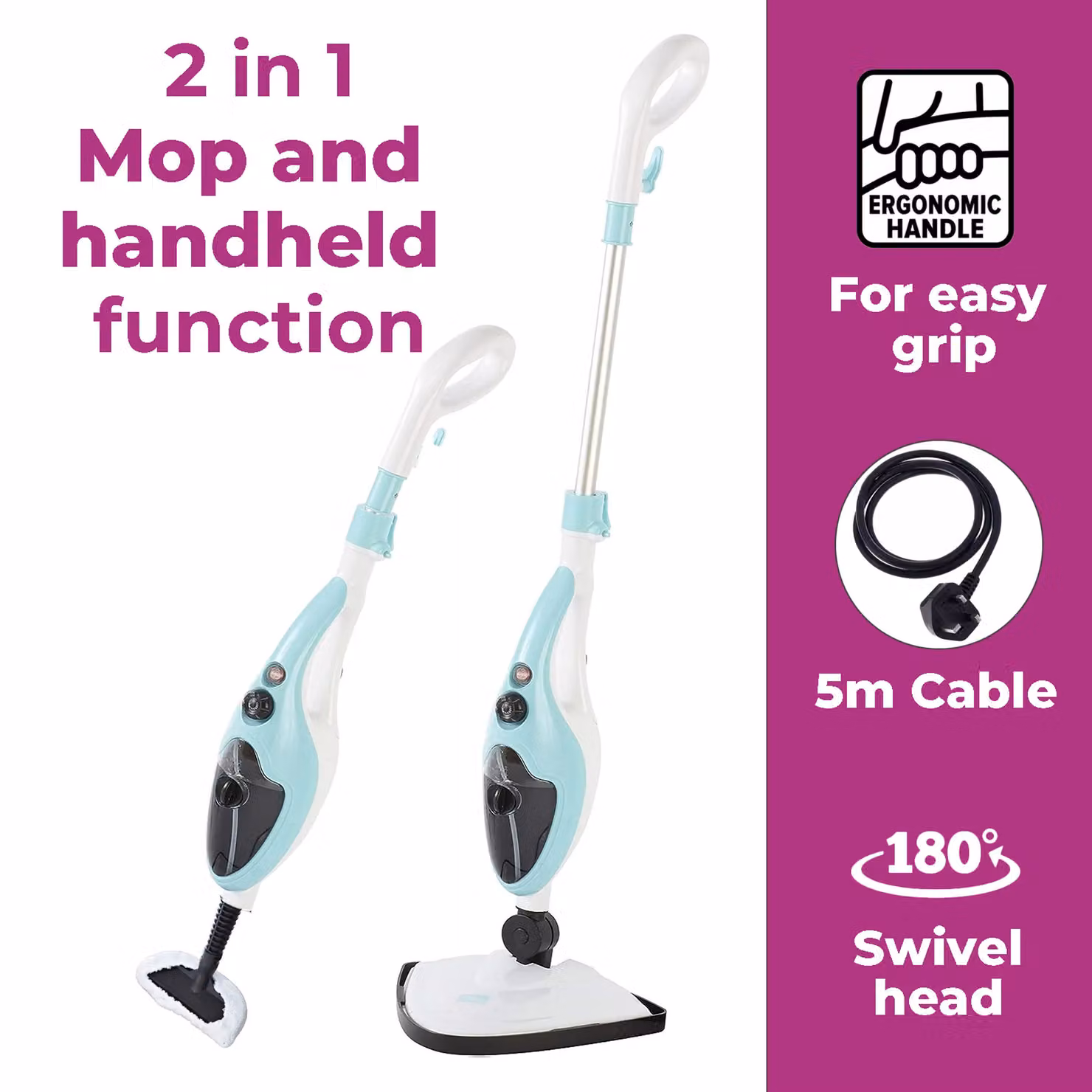 Neo 10 in 1 1500W Hot Steam Mop Cleaner and Hand Steamer in Blue – 3