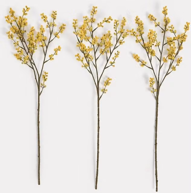 Moss & Sweetpea Set of 3 Yellow Artificial Mimosa Single Stems
