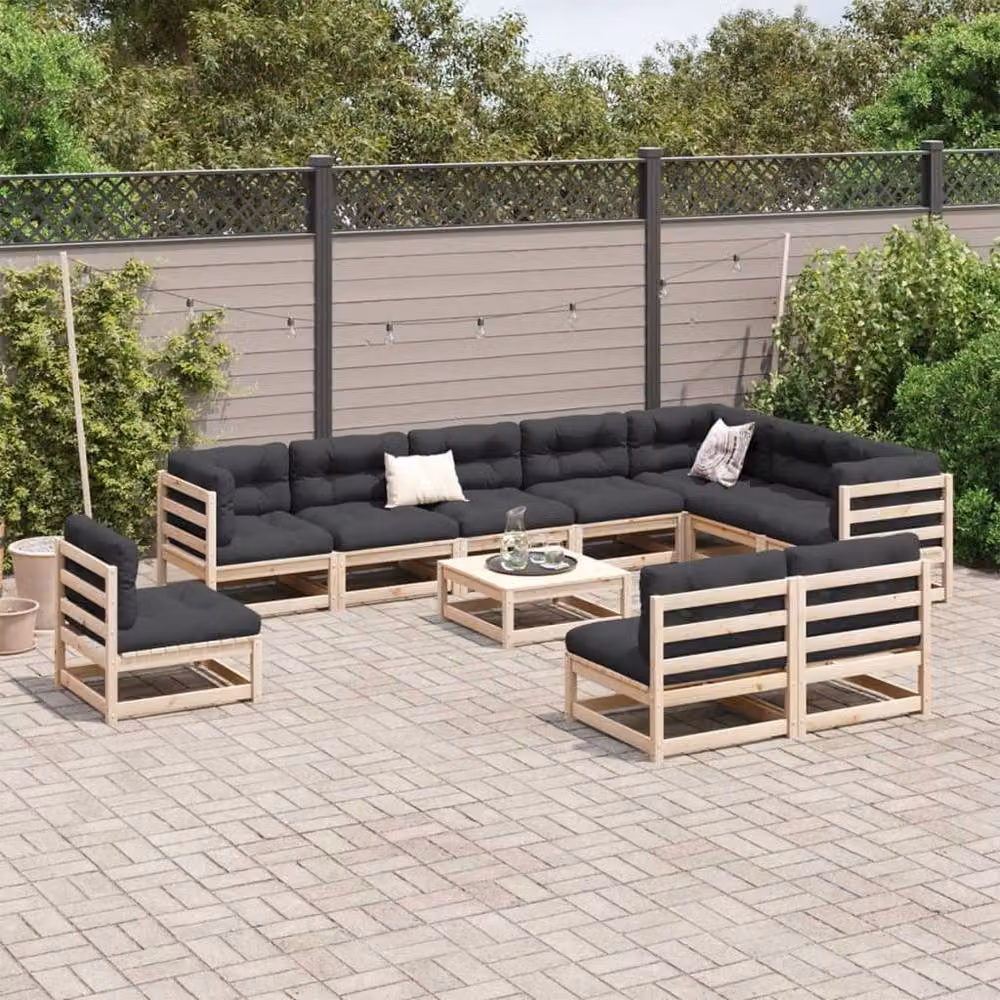 Berkfield Home 11 Piece Rustic Solid Pine Garden Sofa Set in Beige – 2