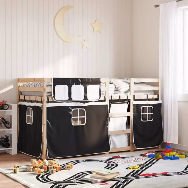 Berkfield Home Solid Wood Pine Bunk Bed in White and Black, W/D/H: 90 x 200 cm