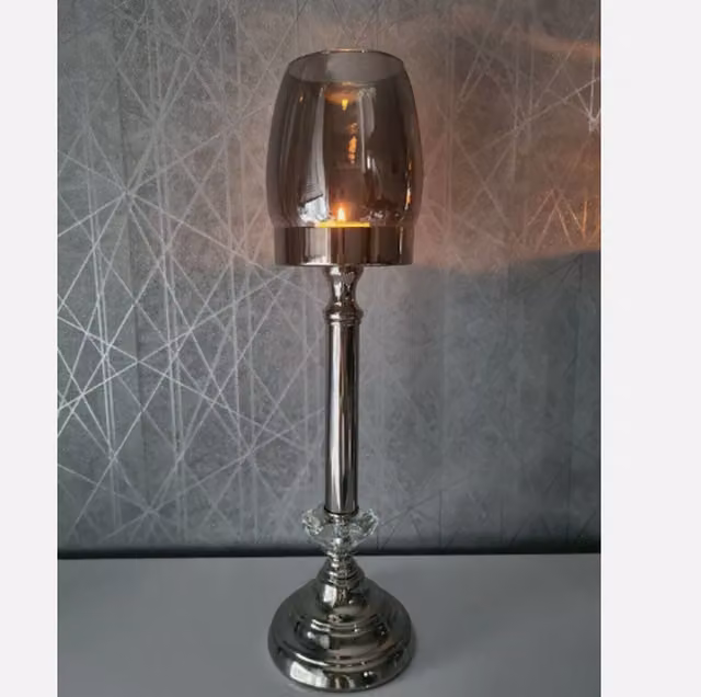 Marco Paul Silver Mirrored Round Glass Tealight Candle Holder for Tabletop Decoration