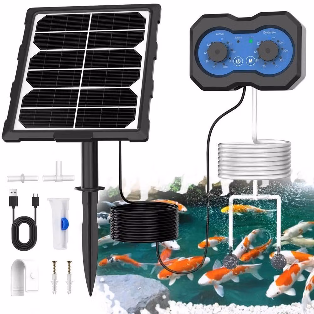 FLAVORA 3W Solar Air Pond Pump with Timer and Airstones, Black – 4